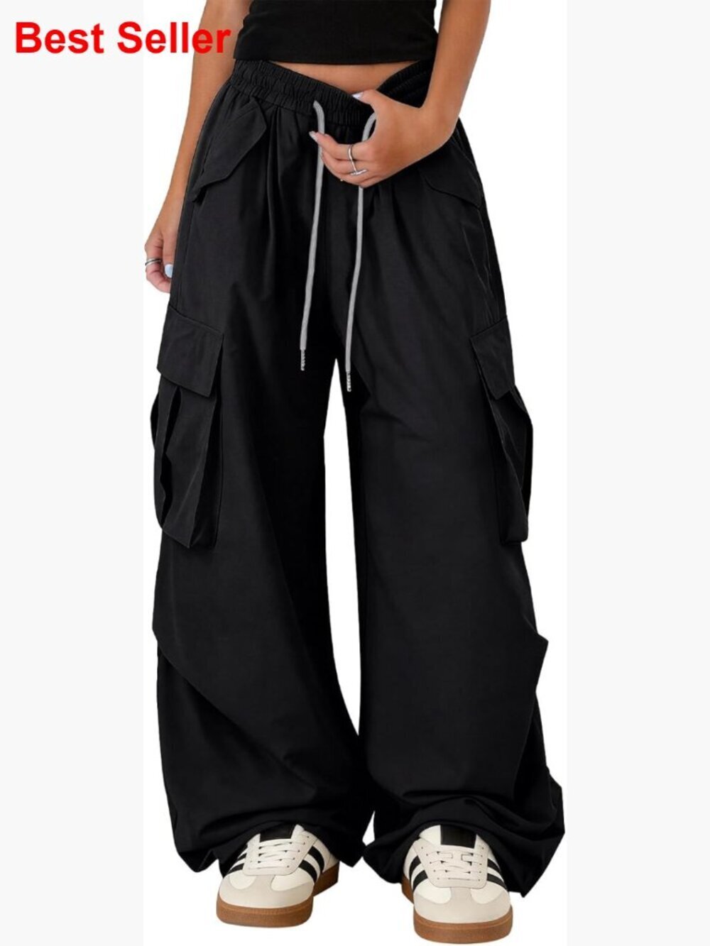 Baggy Cargo Pants with Drawstring Waist and Oversized Pockets